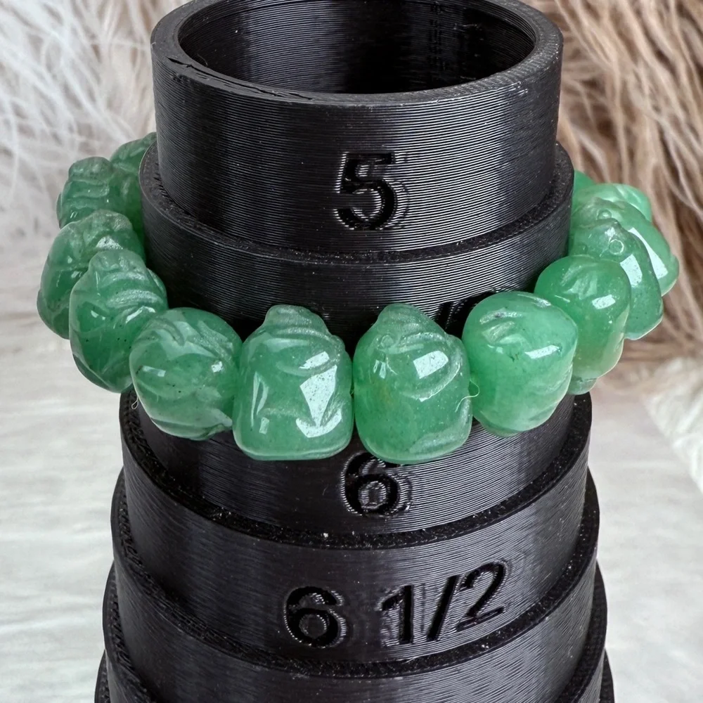 Vintage Hand Carved Green Stone Stretch Weighted  Bracelet